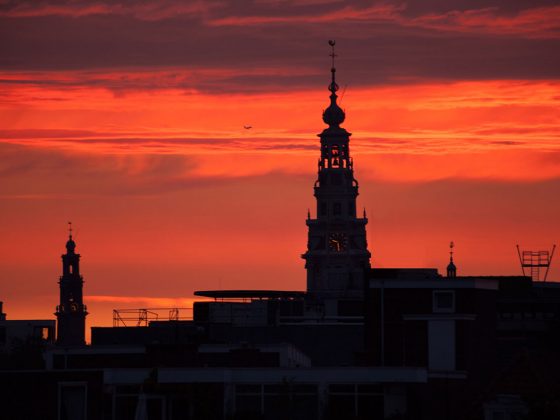 Dramatic Sky. Spectacular Red Sunset in Amsterdam.